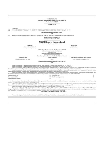 Thumbnail MGM Resorts

 10-K Annual Report 2022