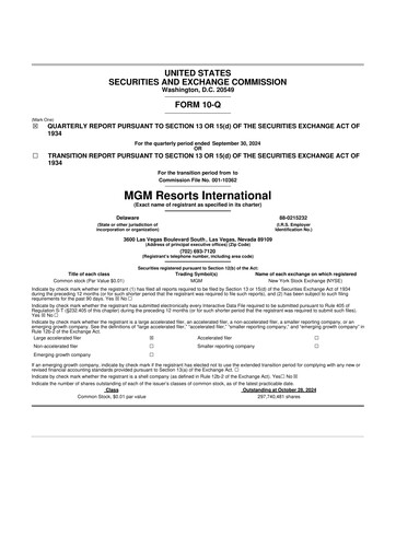Thumbnail MGM Resorts

 10-Q Quarterly Report FY2024 