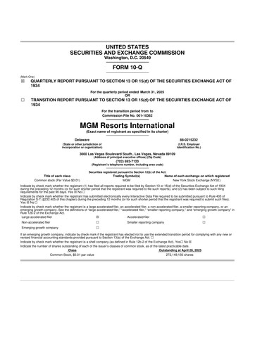 Thumbnail MGM Resorts

 10-Q Quarterly Report FY2025 