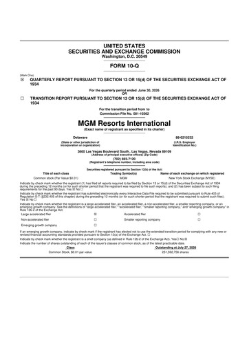 Thumbnail MGM Resorts

 10-Q Quarterly Report FY2026 