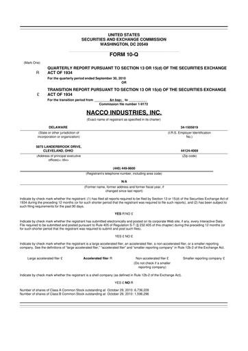 Miniature NACCO Industries
 10-Q Rapport trimestriel  