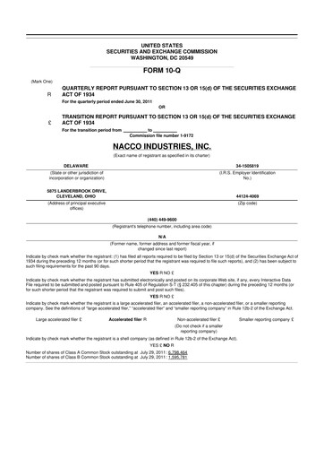 Miniature NACCO Industries
 10-Q Rapport trimestriel 2011 