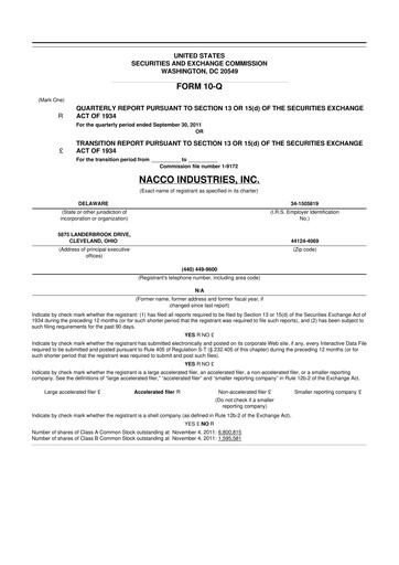 Miniature NACCO Industries
 10-Q Rapport trimestriel 2011 