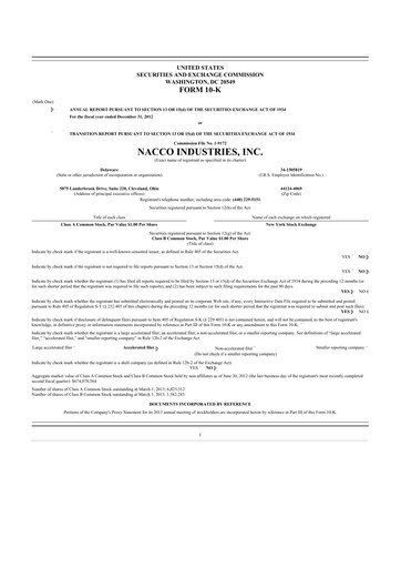 Thumbnail NACCO Industries
 10-K Annual Report 2012