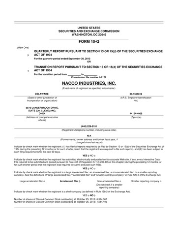Miniature NACCO Industries
 10-Q Rapport trimestriel 2013 