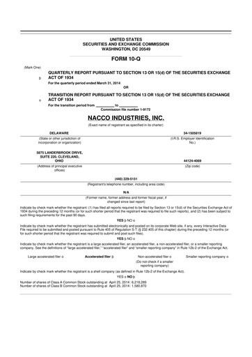Miniature NACCO Industries
 10-Q Rapport trimestriel 2014 