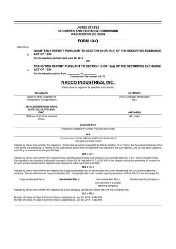 Miniature NACCO Industries
 10-Q Rapport trimestriel 2014 