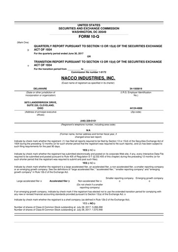Miniature NACCO Industries
 10-Q Rapport trimestriel 2017 