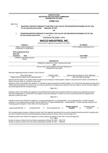 Miniature NACCO Industries
 10-Q Rapport trimestriel 2021 