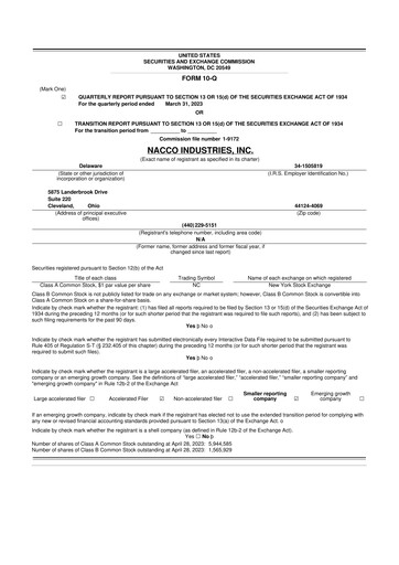 Miniature NACCO Industries
 10-Q Rapport trimestriel 2023 