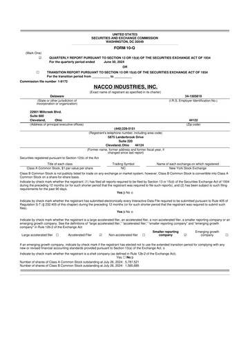 Miniature NACCO Industries
 10-Q Rapport trimestriel 2024 