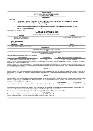 Miniature NACCO Industries
 10-Q Rapport trimestriel 2024 