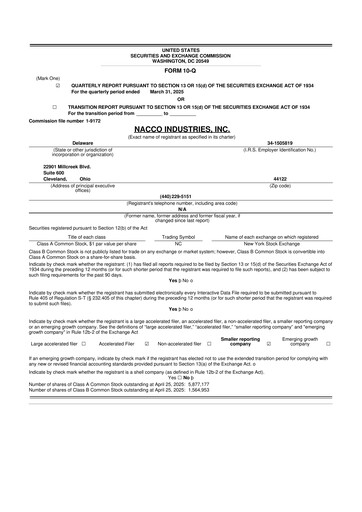 Miniature NACCO Industries
 10-Q Rapport trimestriel 2025 