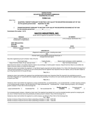 Miniature NACCO Industries
 10-Q Rapport trimestriel 2025 
