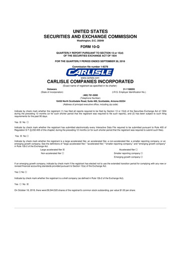 Thumbnail Carlisle Companies
 10-Q Quarterly Report FY2018 