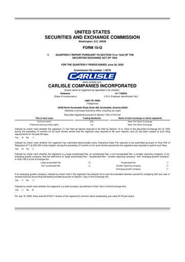 Thumbnail Carlisle Companies
 10-Q Quarterly Report FY2020 