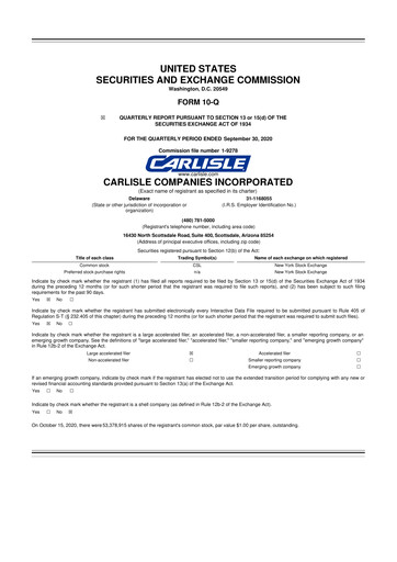Thumbnail Carlisle Companies
 10-Q Quarterly Report FY2020 