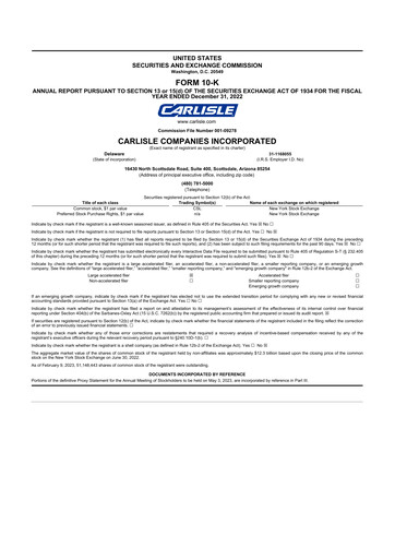 Thumbnail Carlisle Companies
 10-K Annual Report 2022