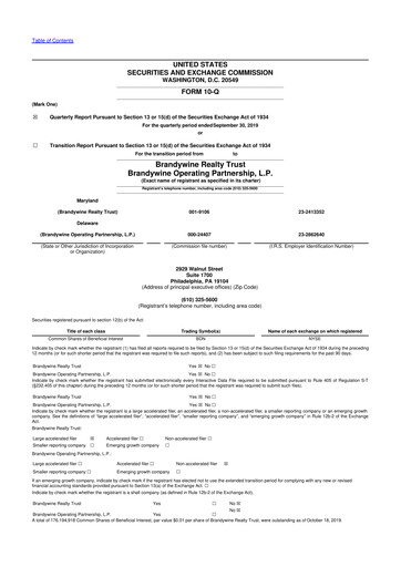 Thumbnail Brandywine Realty Trust
 10-Q Quarterly Report FY2019 