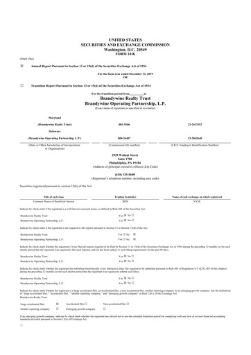 Thumbnail Brandywine Realty Trust
 10-K Annual Report 2019