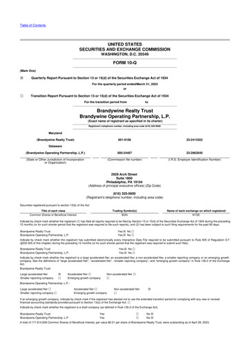 Thumbnail Brandywine Realty Trust
 10-Q Quarterly Report FY2023 
