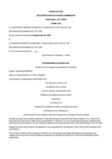 Vorschaubild Oppenheimer Holdings
 10-Q Quartalsbericht  