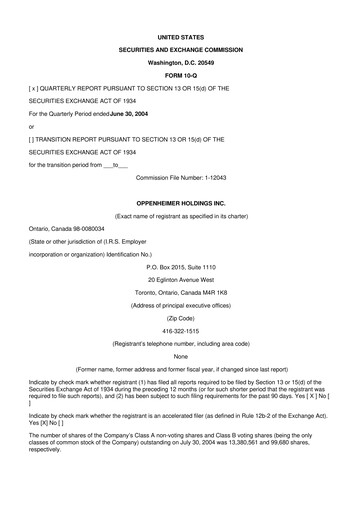 Vorschaubild Oppenheimer Holdings
 10-Q Quartalsbericht  