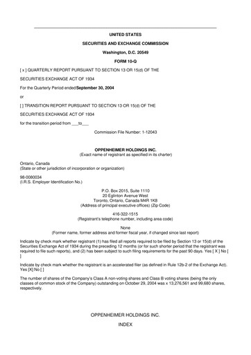 Vorschaubild Oppenheimer Holdings
 10-Q Quartalsbericht  