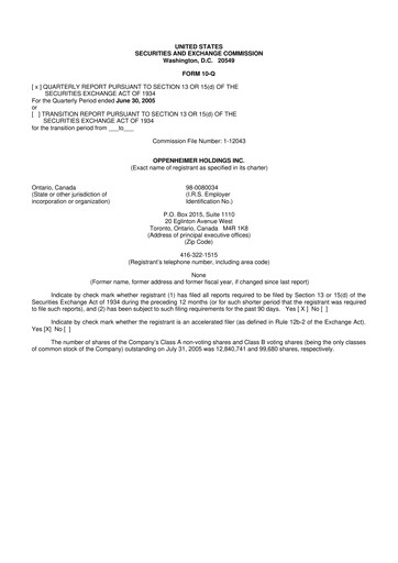 Vorschaubild Oppenheimer Holdings
 10-Q Quartalsbericht  