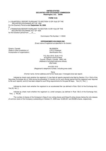 Vorschaubild Oppenheimer Holdings
 10-Q Quartalsbericht  