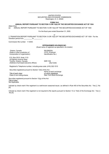 Thumbnail Oppenheimer Holdings
 10-K Annual Report 