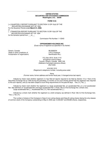 Vorschaubild Oppenheimer Holdings
 10-Q Quartalsbericht  