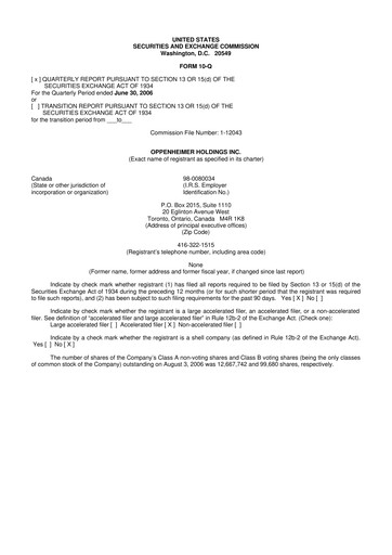 Vorschaubild Oppenheimer Holdings
 10-Q Quartalsbericht  
