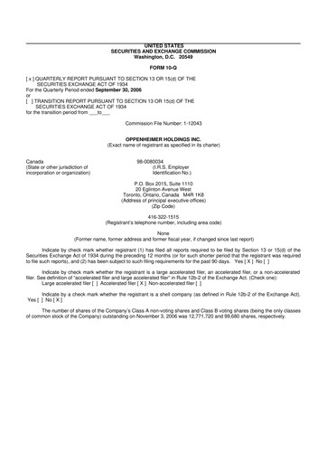 Vorschaubild Oppenheimer Holdings
 10-Q Quartalsbericht  