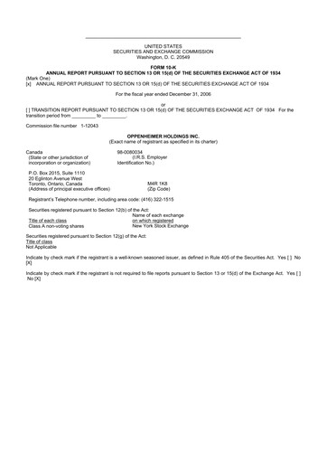 Thumbnail Oppenheimer Holdings
 10-K Annual Report 