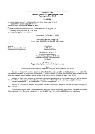 Vorschaubild Oppenheimer Holdings
 10-Q Quartalsbericht  