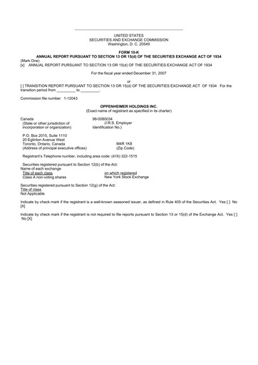 Thumbnail Oppenheimer Holdings
 10-K Annual Report 