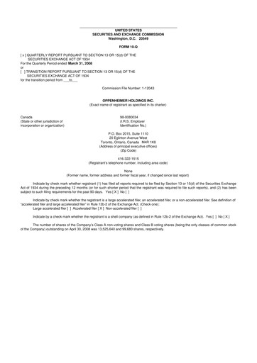 Vorschaubild Oppenheimer Holdings
 10-Q Quartalsbericht  