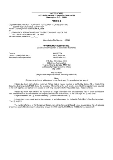 Vorschaubild Oppenheimer Holdings
 10-Q Quartalsbericht  