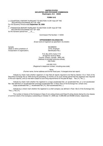 Vorschaubild Oppenheimer Holdings
 10-Q Quartalsbericht  