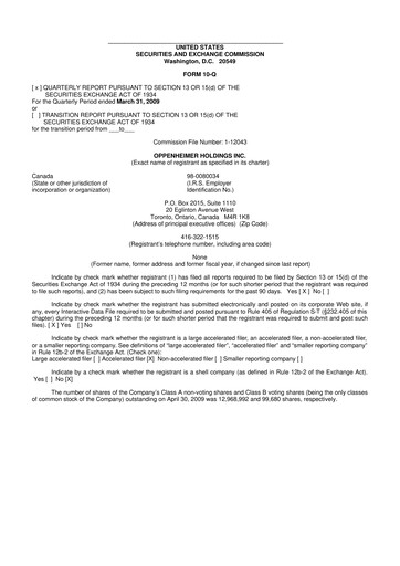 Vorschaubild Oppenheimer Holdings
 10-Q Quartalsbericht  