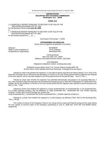 Vorschaubild Oppenheimer Holdings
 10-Q Quartalsbericht  