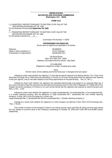 Vorschaubild Oppenheimer Holdings
 10-Q Quartalsbericht  