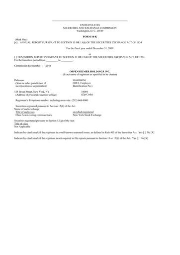 Thumbnail Oppenheimer Holdings
 10-K Annual Report 