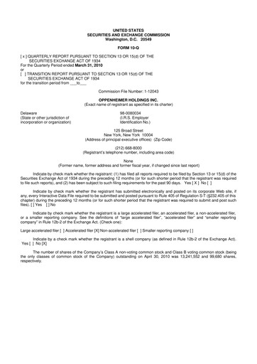 Vorschaubild Oppenheimer Holdings
 10-Q Quartalsbericht  