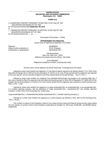 Vorschaubild Oppenheimer Holdings
 10-Q Quartalsbericht  