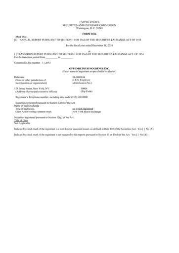 Thumbnail Oppenheimer Holdings
 10-K Annual Report 