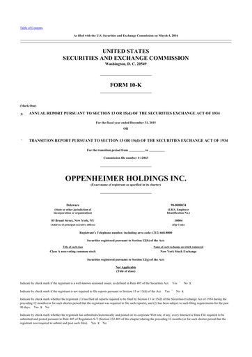 Thumbnail Oppenheimer Holdings
 10-K Annual Report 2015