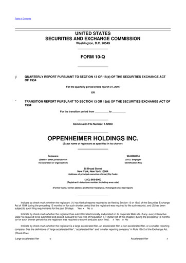 Vorschaubild Oppenheimer Holdings
 10-Q Quartalsbericht 2016 