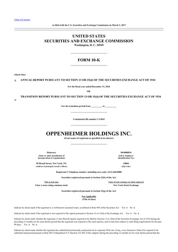 Thumbnail Oppenheimer Holdings
 10-K Annual Report 2016